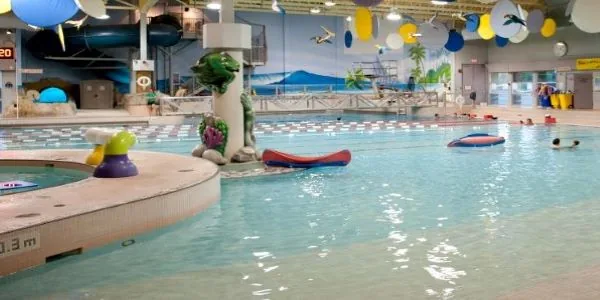 Leisure area and beach entry of the pool at Matsqui Recreation Centre