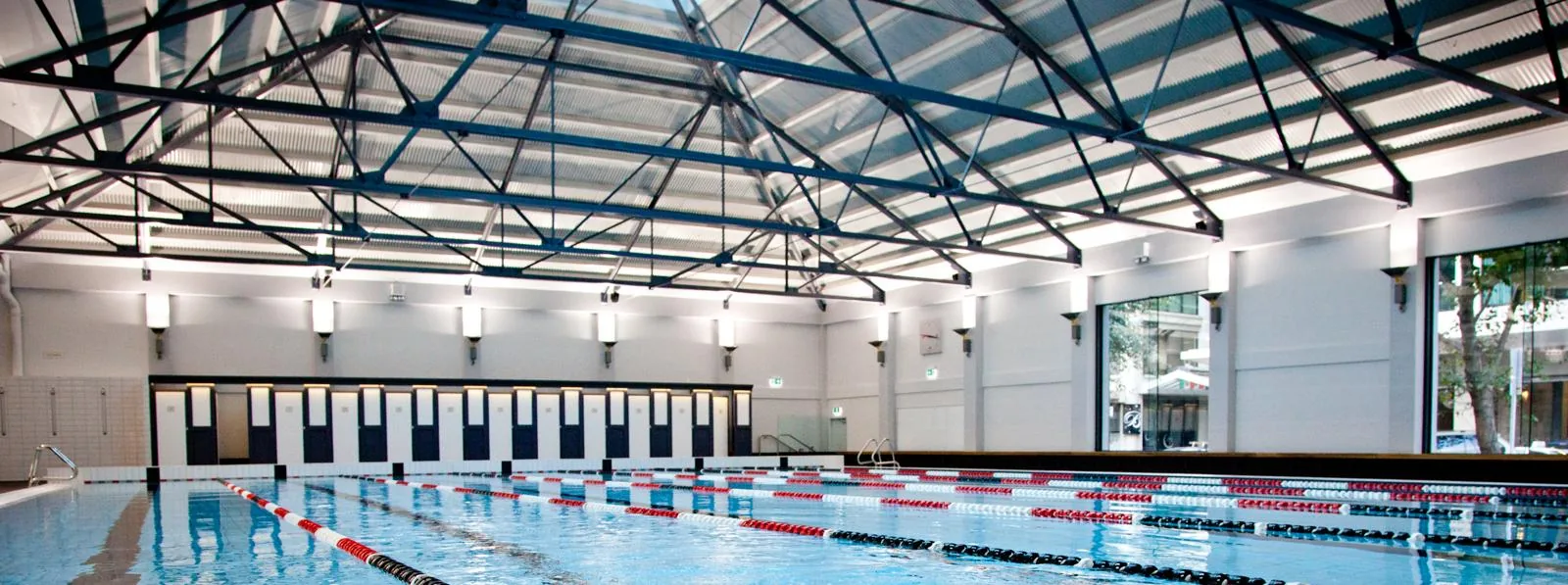 Lane pool under the roof trusses at Tepid Baths