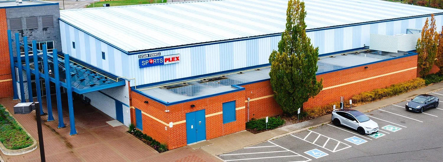 Aerial view of the Susan Fennell Sportsplex building