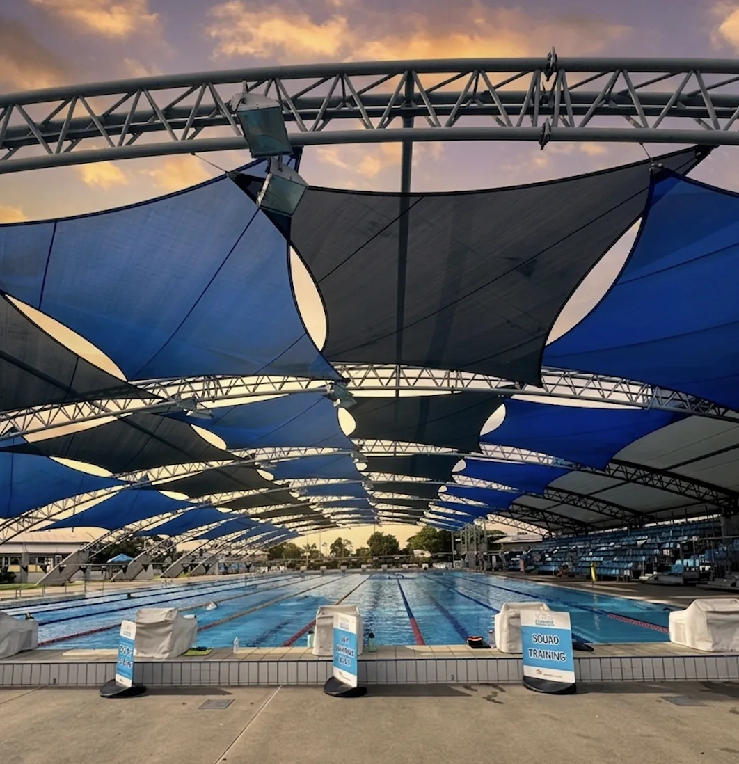50-metre pool under the shade structure at Tobruk Memorial Pool