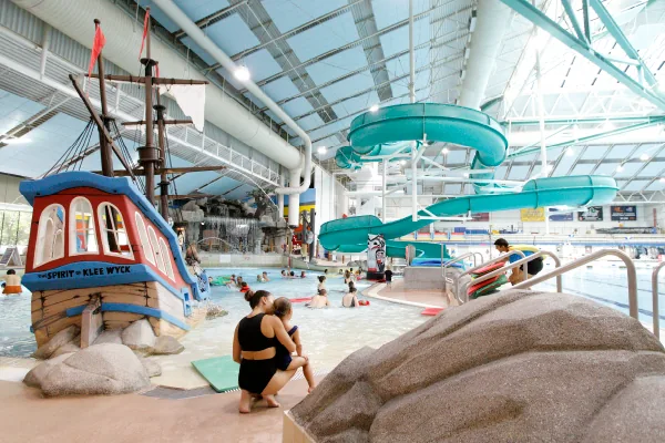 Wave pool and water slides at Saanich Commonwealth Place
